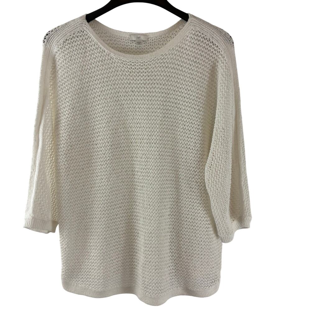 J.Jill Open Knit Off White 3/4 Sleeve Pullover Sweater Medium Petite MP